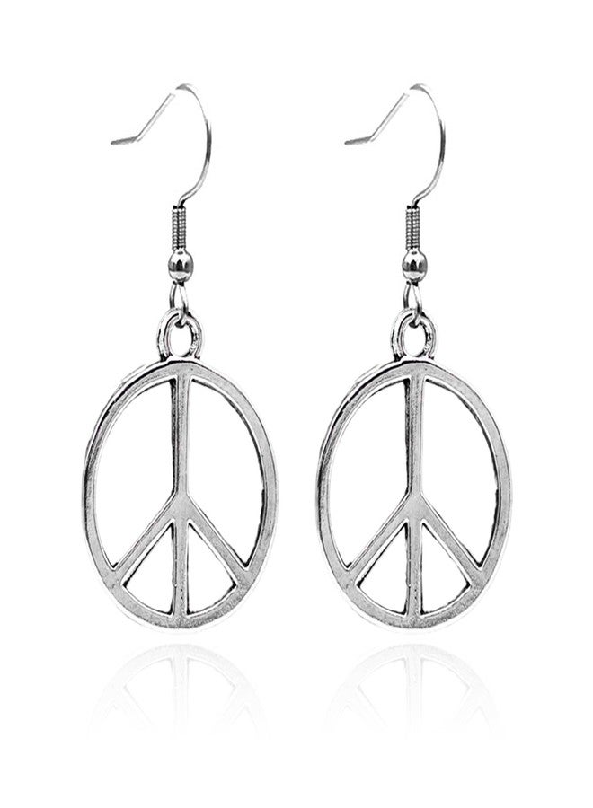 POYAMUSE Silver Peace Earrings for Women, Simple Peace Sign Dangle Earrings for Women - Retro Hippie Jewelry - Silver - Image 1